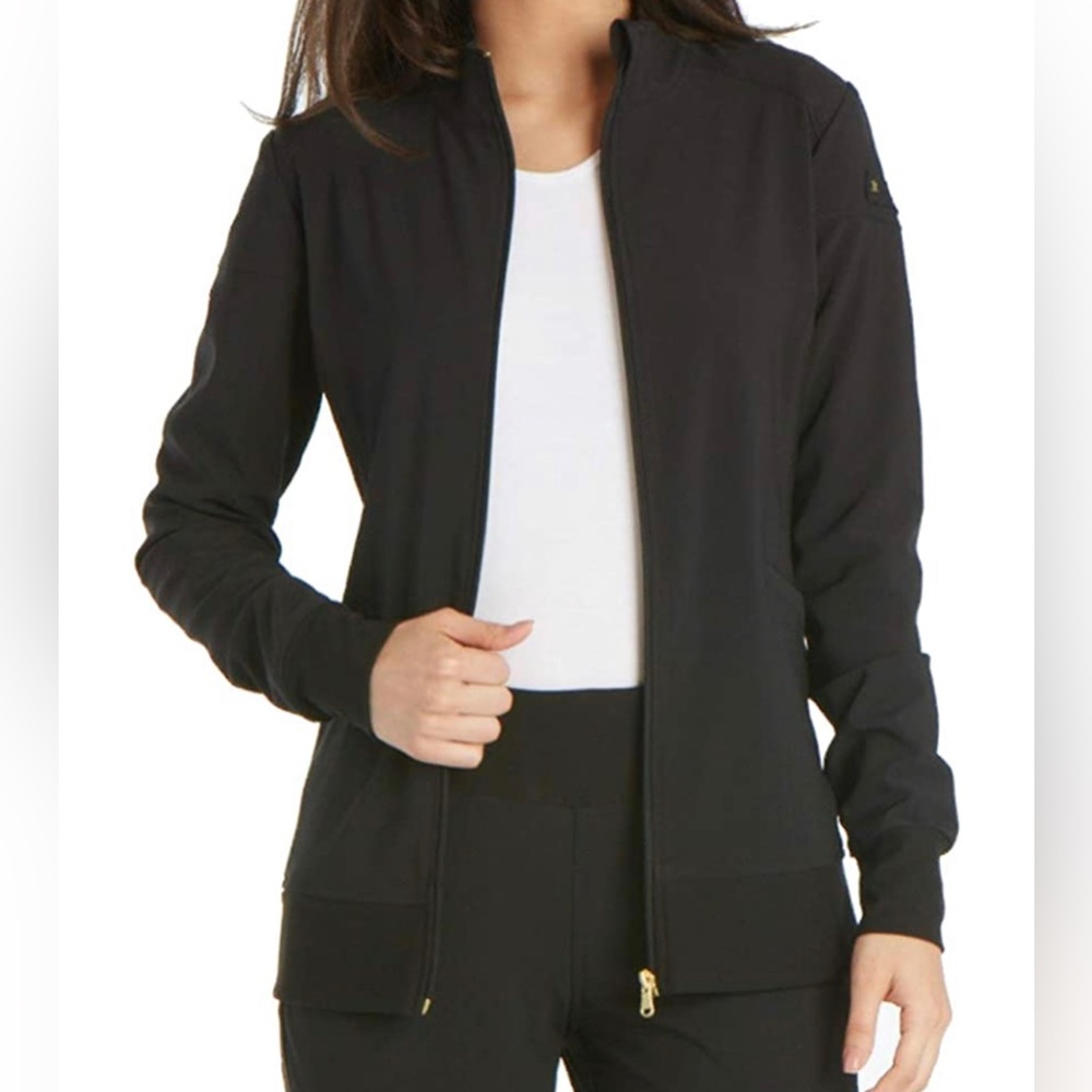 NWT BEAUTIFUL Cherokee iFlex Women Warm Up Scrubs Jacket Zip Front in Black